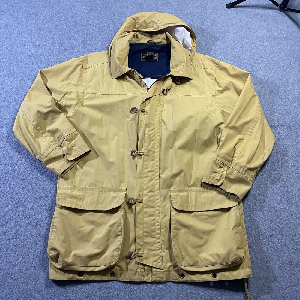 Vtg Eddie Bauer Field Jacket‎ Mens Small Yellow Cotton Toggle Hooded Parka 90s